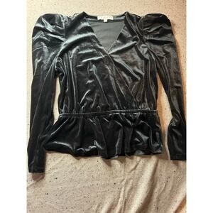 Whimsygoth LOFT Velvet Puff Sleeve Top Dark Gray Fairycore Crossover Large